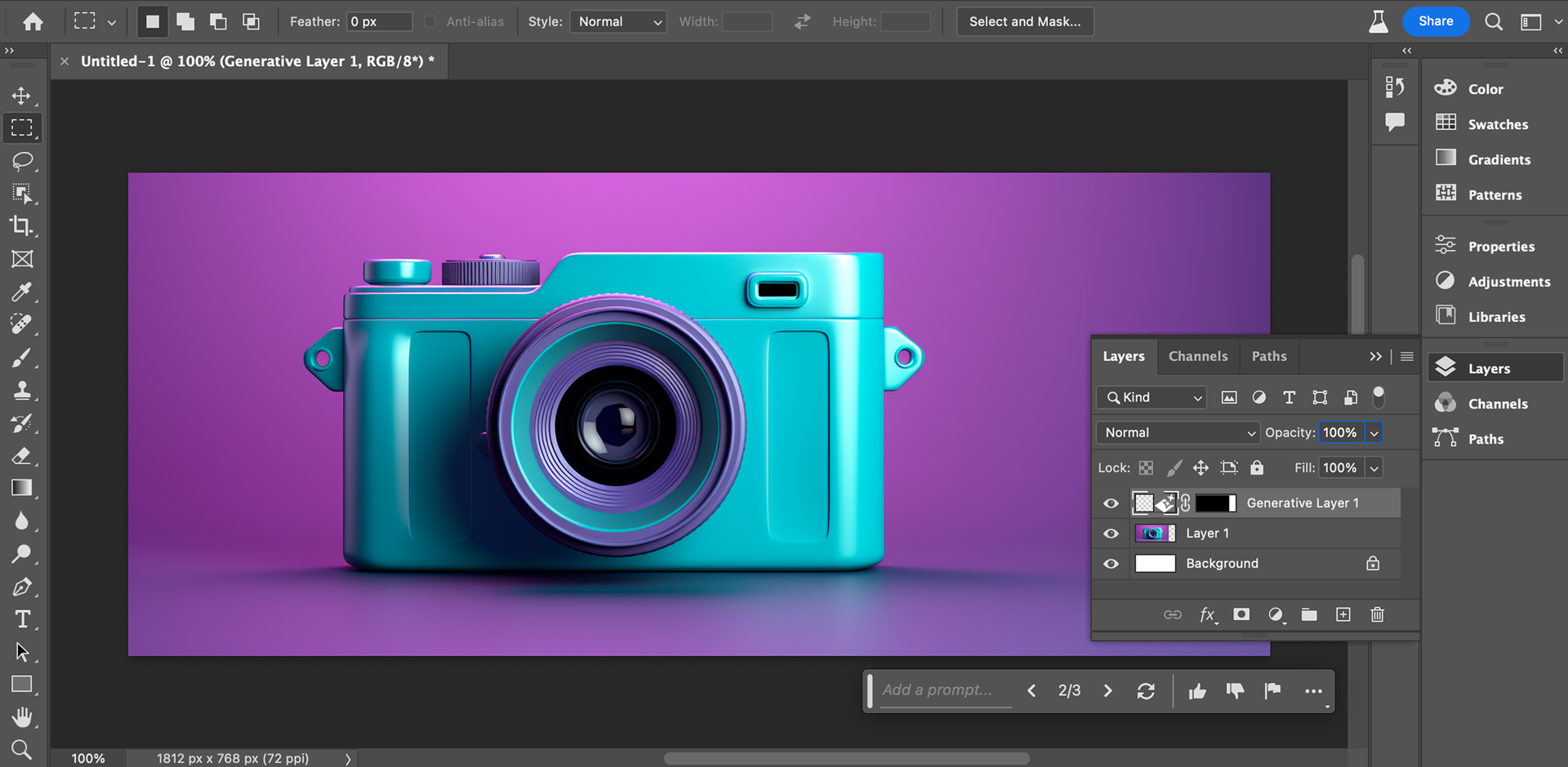 A new generative layer is created with Photshop generative fill