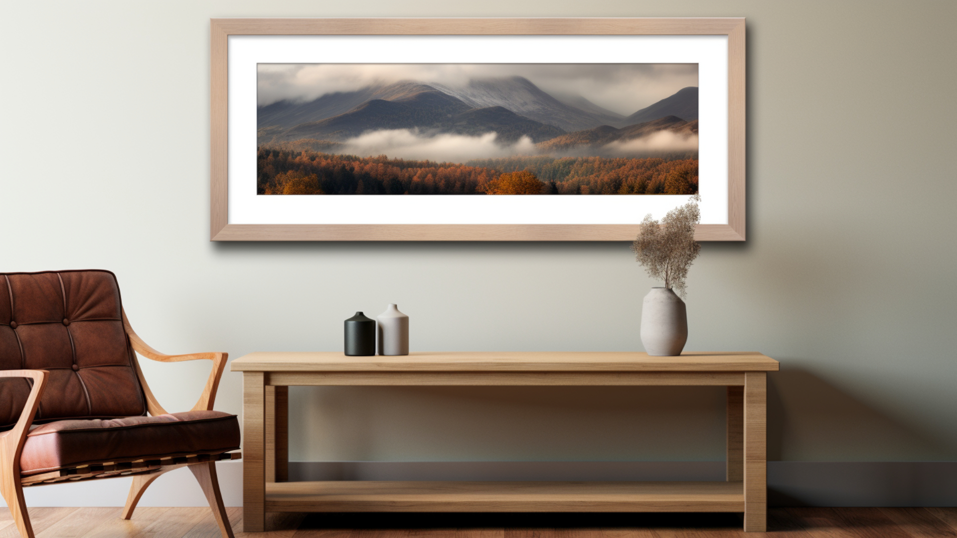 A framed photography print hanging on a wall