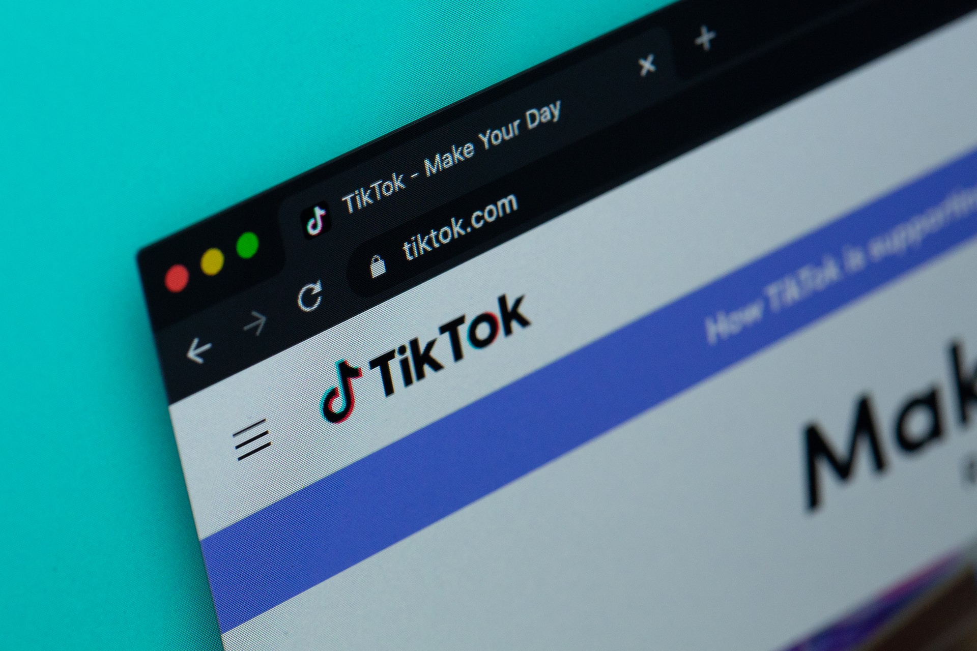 Photo of a computer screen showing the tiktok website